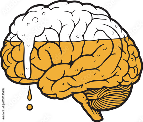 Brain anatomy with fluid level vector illustration for psychology mental health intelligence logic creativity science medical research concept