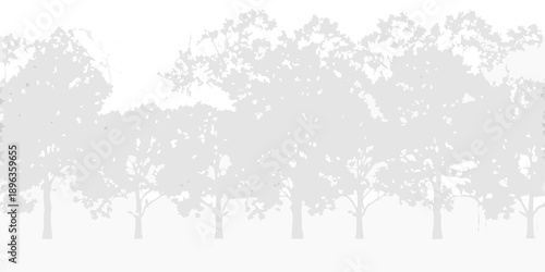 A grayscale depiction of a dense line of trees against a white background