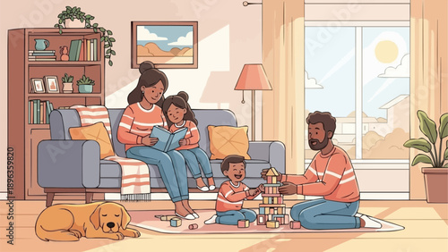 Family enjoying quality time together at home playing games.