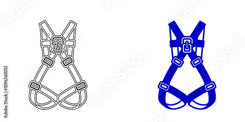 Occupational health and safety icon set featuring industrial hard hats, safety harnesses, and protective shields for construction site regulations.