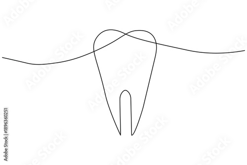A minimalist continuous one line drawing of a healthy molar tooth, perfect for modern dental clinic branding and healthcare design.