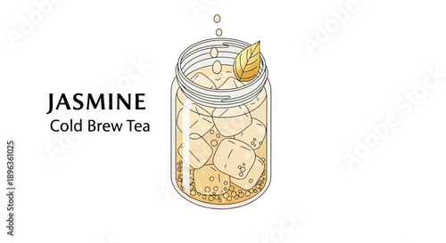 Refreshing iced jasmine cold brew tea in a clear glass jar