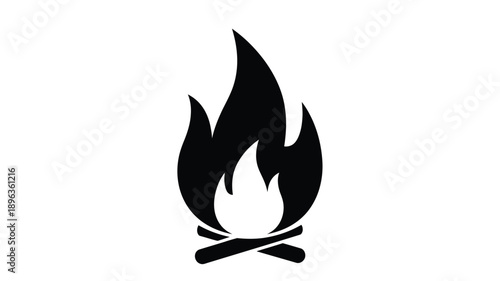 a simple black fire illustration with logs isolated on white silhouette