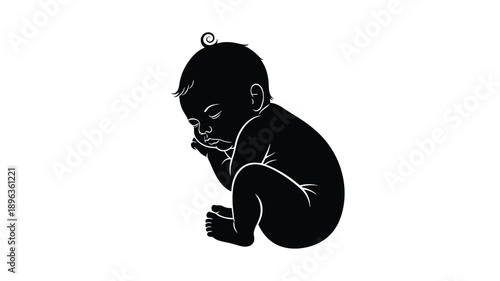 a black silhouette of a curled up baby in a fetal position