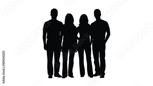 a group of four people standing closely together a striking silhouette