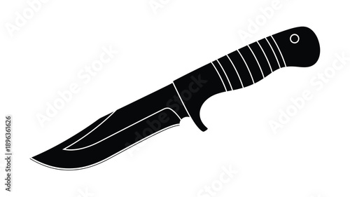 a black hunting knife illustration with a distinct curved blade silhouette
