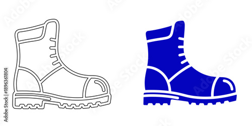 Industrial safety boot icon set featuring protective steel-toe work boots for construction, factory safety, and heavy-duty personal protective equipment.