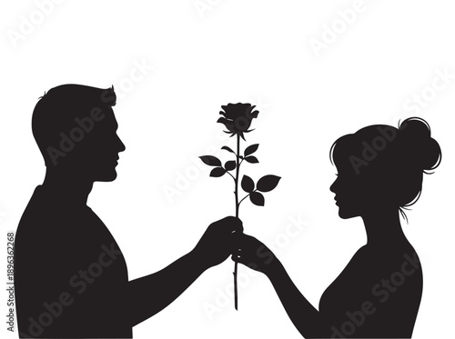 Romantic Silhouette of Couple with Rose