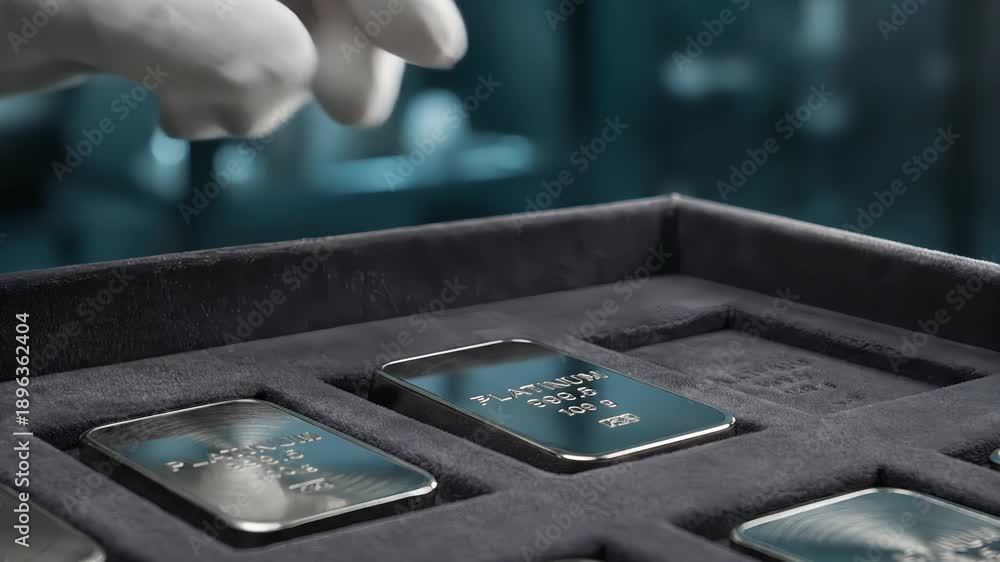custom made wallpaper toronto digitalClose up of a person's hand wearing a white glove carefully placing a pure platinum bar into a secure case, a concept of wealth, investment, and precious metal trading