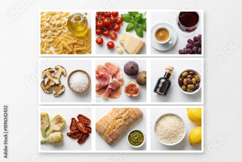 Culinary Harmony Embracing Italian Gastronomy, Showcasing Pasta, Fresh Ingredients, Olive Oil, Specialty Cheeses, Flavor Profiles, and Artisan Breads Captured in Captivating Arrangement