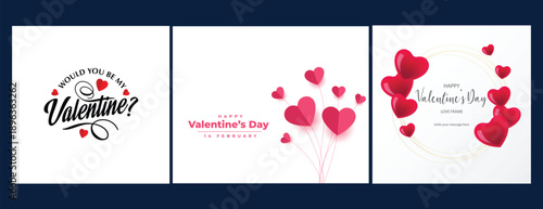 Happy Valentine's Day greeting with pink paper cut heart shapes