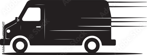 Black silhouette of a food truck speeding with motion lines