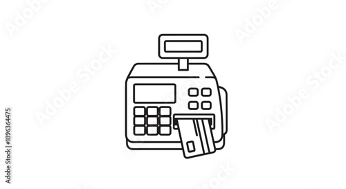 Simple line illustration of a cash register with a credit card.