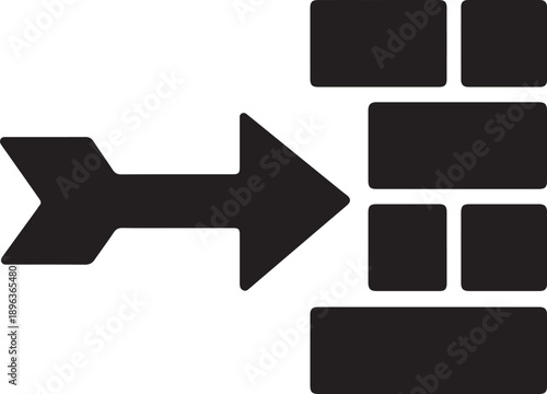 Risk Barrier icon, bold solid wall blocks stopping arrow, symbolizing risk mitigation strategy