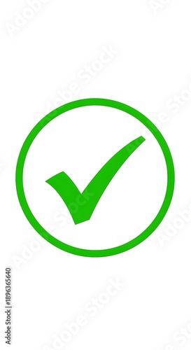 Professional green validation icon featuring a bold check mark inside a thin ring on a clean white backdrop.