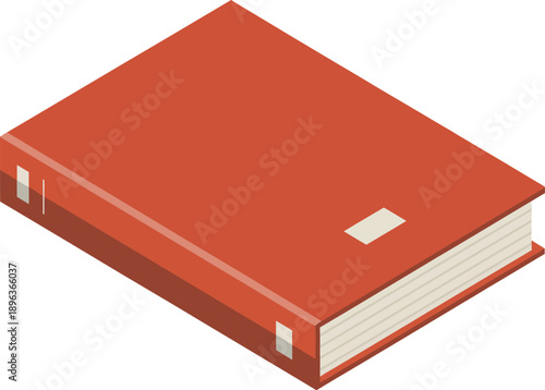 Isometric View of a Closed Hardcover Book with Reddish-Orange Cover and White Pages, Ideal for Education, Literature, or Storytelling Concepts