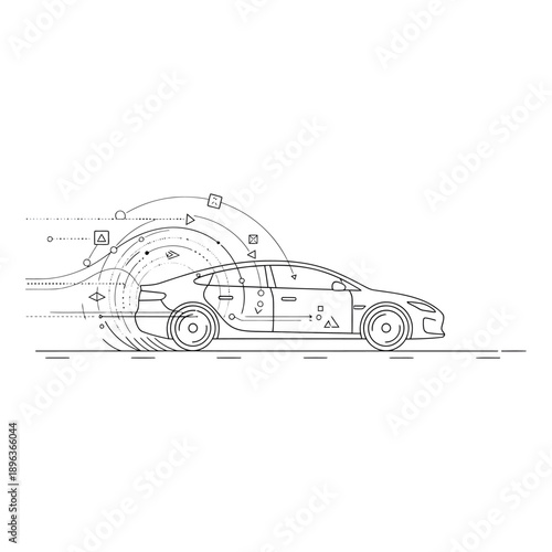 Autonomous vehicle technology concept with futuristic car design and advanced driver assistance systems