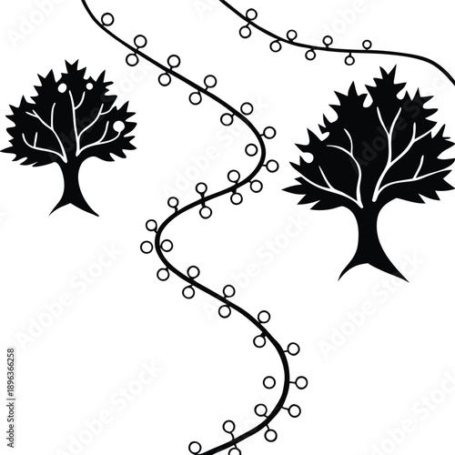 set of black and white trees