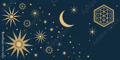 A dreamy blue night sky illustration featuring a crescent moon and starry galaxy space background with cartoon planet art for a dark nature wallpaper design

Would you like me to generate a similar im