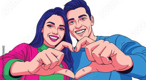 Happy couple making heart shape with hands together vector illustration