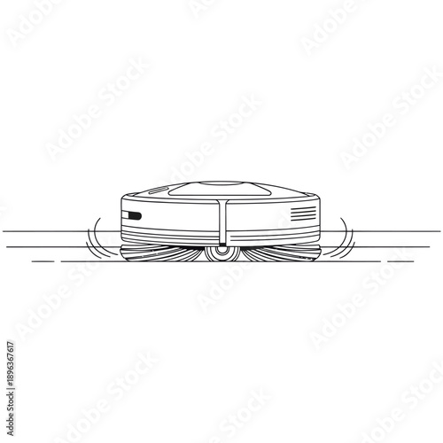 Automated robot vacuum cleaner sweeping across a clean floor surface modern design with rotating brushes and sensors for efficient cleaning