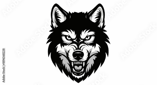 Fierce Wolf Head Illustration with Bared Teeth.