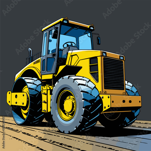 Image of a yellow road rollercompactor