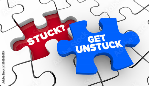 Foto Get Unstuck Puzzle Piece Stuck Move Foward Fix Solution Better Future 3d Illustr