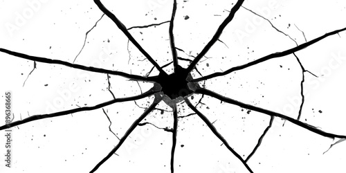 Scary macro illustration of a black widow spider predator with long legs isolated on a white background featuring artistic ink splat splashes and arachnid silhouette vector elements