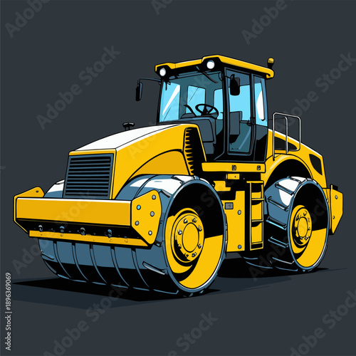 Image of a yellow road rollercompactor