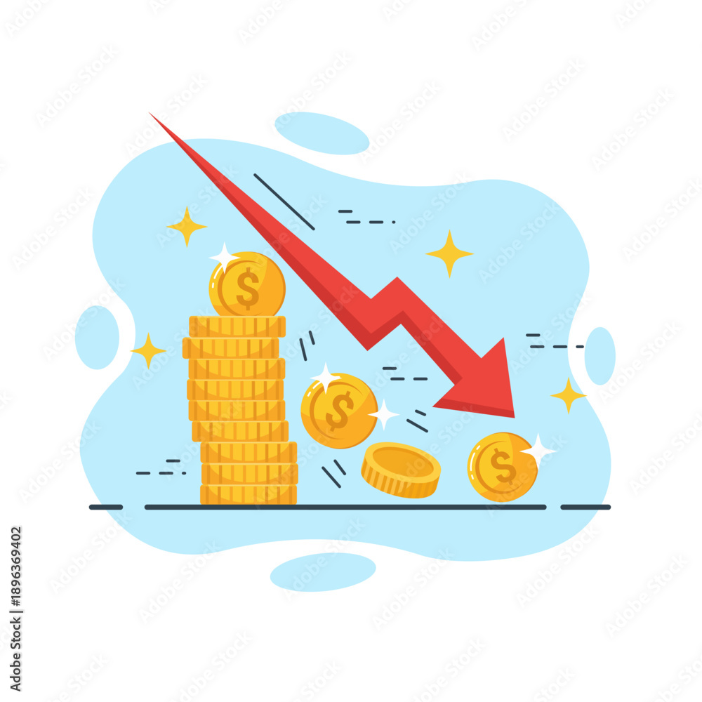 Naklejka premium Financial Loss Graph Downward Trend Vector Illustration Flat Design Vector Empty State UI Concept