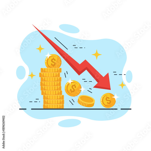 Financial Loss Graph Downward Trend Vector Illustration Flat Design Vector Empty State UI Concept