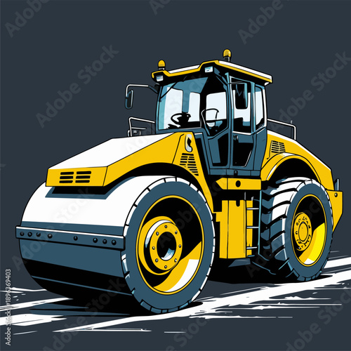 Image of a yellow road rollercompactor