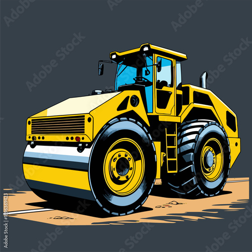 Image of a yellow road rollercompactor