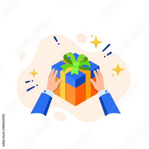 Receiving a big surprise gift box illustration flat design vector element for web or app empty state ui screen