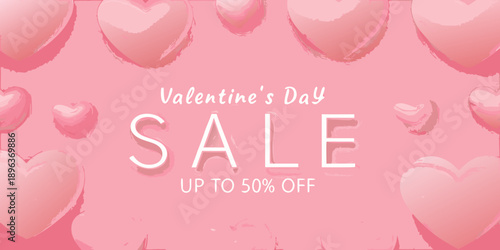 Valentine s day sale announcement with pink hearts and discount offer