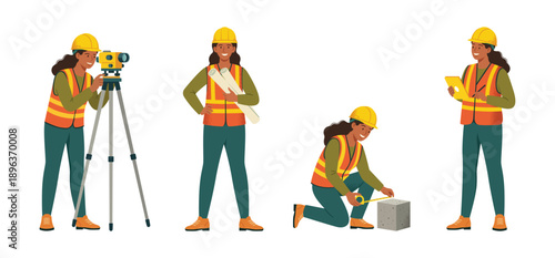Female Civil Engineer Vector Set, International Women’s Day 2026, Give To Gain. Women in STEM, technical industries. For presentations, educational materials, and gender equality campaigns