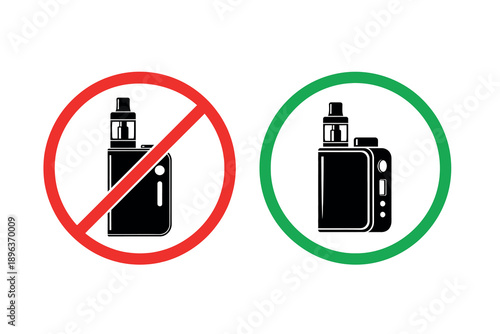Vaping icons, warning and allowed signs for ecigarettes and vaporizers