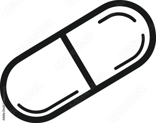 Minimalist black outline icon of a pharmaceutical capsule pill