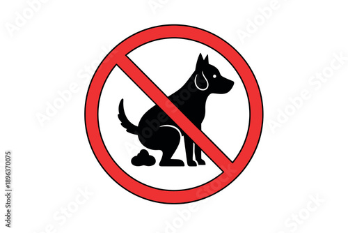 No dogs allowed sign with a silhouette of a dog defecating in a red prohibition symbol