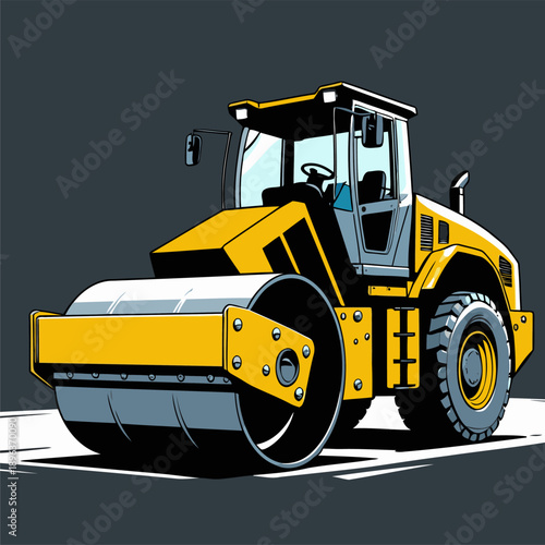 Image of a yellow road rollercompactor