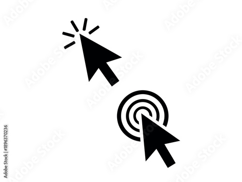 Black computer mouse cursors with one clicking on a target icon