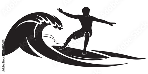Dynamic Surfing Silhouettes Collection: Vector Set of Surfers Riding Waves and Paddling in Various Action Poses, Surfing vector icon black silhouette white background