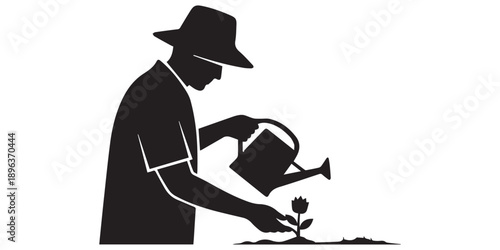 Gardening worker silhouette icons featuring landscaping activities. Professional black solid vector set for garden maintenance, lawn care services, and outdoor branding,pro