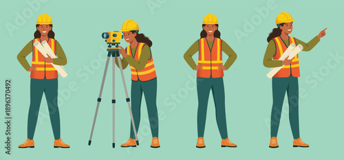 Female Civil Engineer Vector Set, International Women’s Day 2026, Give To Gain. Women in STEM, technical industries