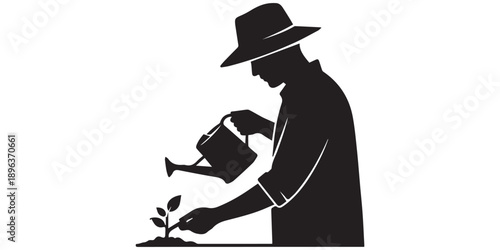 Gardening worker silhouette icons featuring landscaping activities. Professional black solid vector set for garden maintenance, lawn care services, and outdoor branding,pro