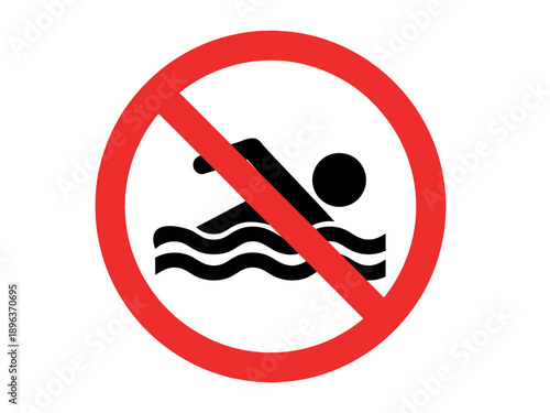 No swimming sign with red circle and prohibition symbol