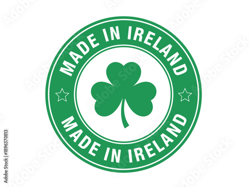 Green circle badge with shamrock and made in ireland text