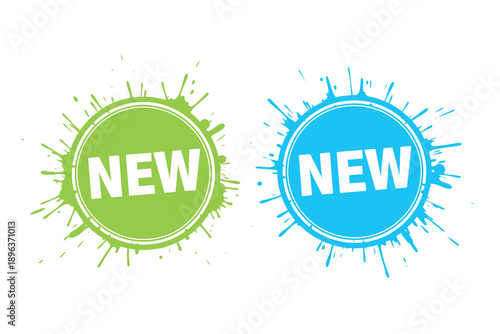 Colorful new labels with green and blue splashes
