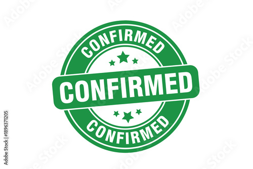 Green confirmed stamp with starburst design on for approval and verification purposes instantly